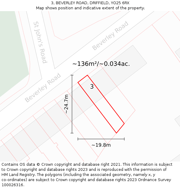 3, BEVERLEY ROAD, DRIFFIELD, YO25 6RX: Plot and title map