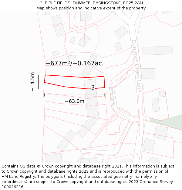 3, BIBLE FIELDS, DUMMER, BASINGSTOKE, RG25 2AN: Plot and title map