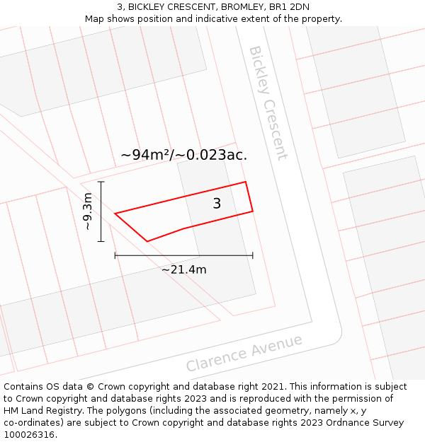 3, BICKLEY CRESCENT, BROMLEY, BR1 2DN: Plot and title map