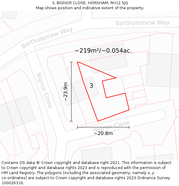3, BIGNOR CLOSE, HORSHAM, RH12 5JQ: Plot and title map