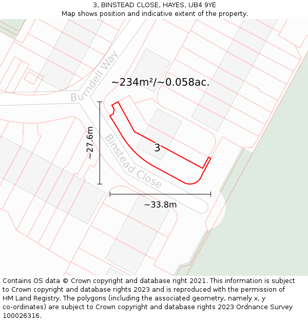 3, BINSTEAD CLOSE, HAYES, UB4 9YE: Plot and title map