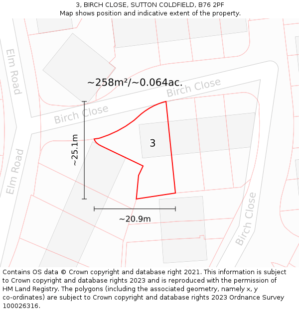 3, BIRCH CLOSE, SUTTON COLDFIELD, B76 2PF: Plot and title map