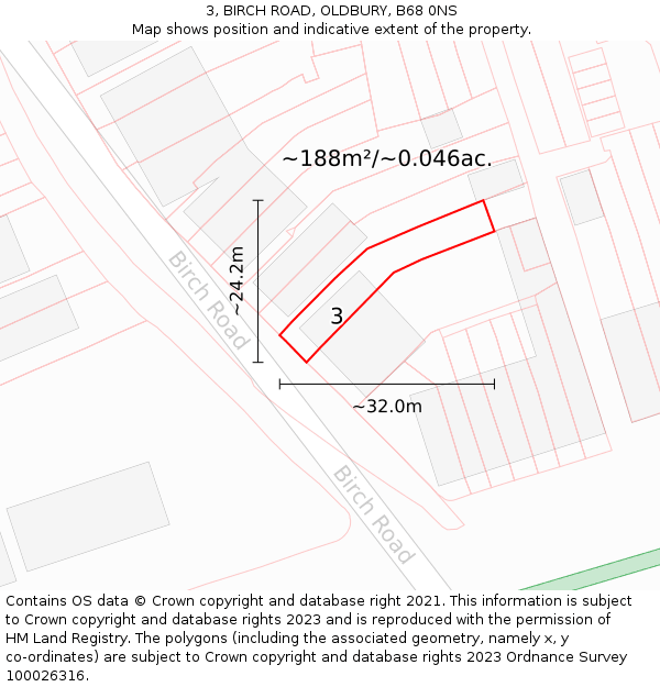 3, BIRCH ROAD, OLDBURY, B68 0NS: Plot and title map