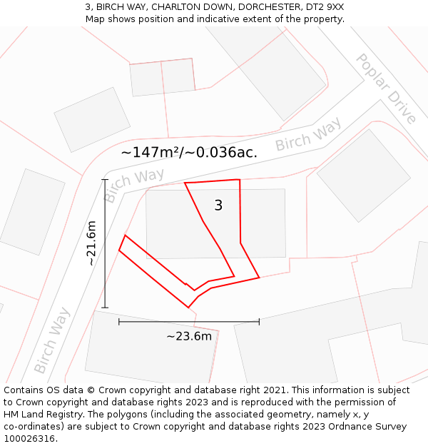 3, BIRCH WAY, CHARLTON DOWN, DORCHESTER, DT2 9XX: Plot and title map