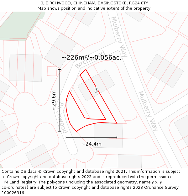 3, BIRCHWOOD, CHINEHAM, BASINGSTOKE, RG24 8TY: Plot and title map