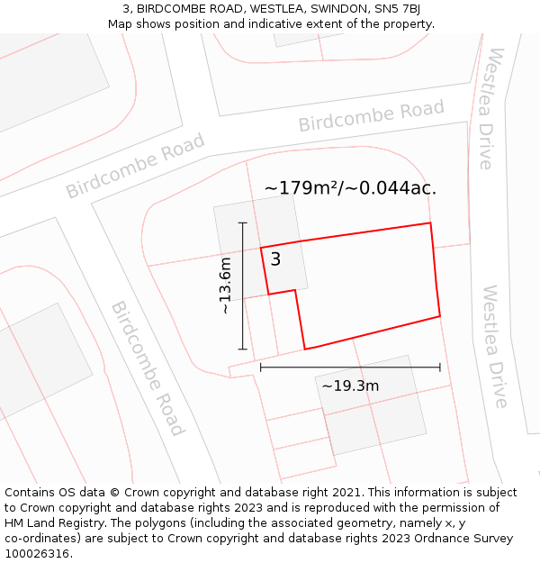 3, BIRDCOMBE ROAD, WESTLEA, SWINDON, SN5 7BJ: Plot and title map