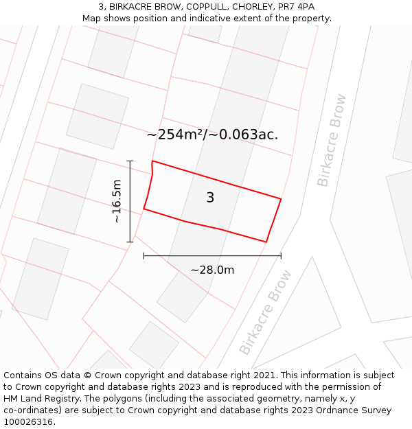 3, BIRKACRE BROW, COPPULL, CHORLEY, PR7 4PA: Plot and title map