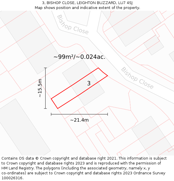 3, BISHOP CLOSE, LEIGHTON BUZZARD, LU7 4SJ: Plot and title map