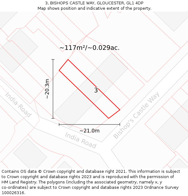 3, BISHOPS CASTLE WAY, GLOUCESTER, GL1 4DP: Plot and title map