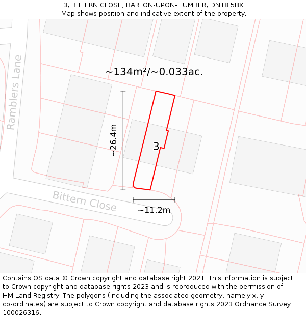 3, BITTERN CLOSE, BARTON-UPON-HUMBER, DN18 5BX: Plot and title map