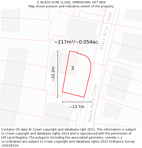 3, BLACK ACRE CLOSE, AMERSHAM, HP7 9EW: Plot and title map