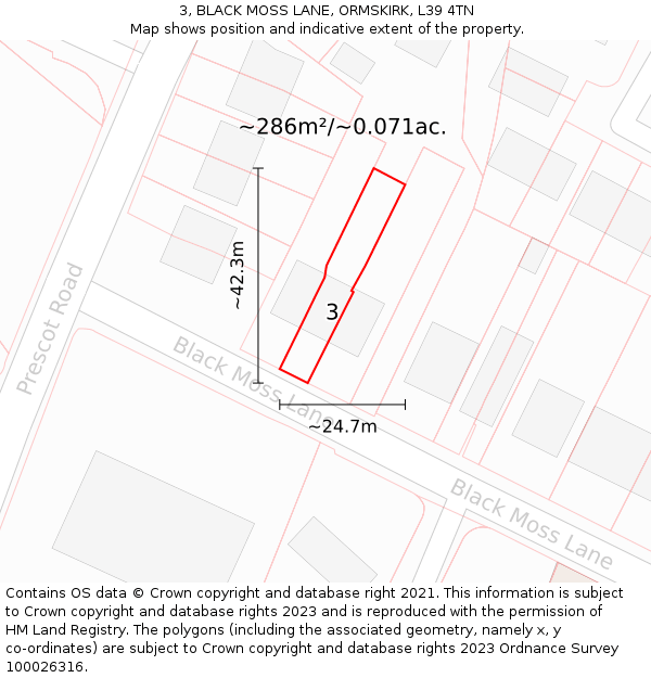 3, BLACK MOSS LANE, ORMSKIRK, L39 4TN: Plot and title map