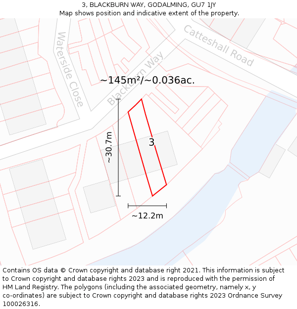 3, BLACKBURN WAY, GODALMING, GU7 1JY: Plot and title map