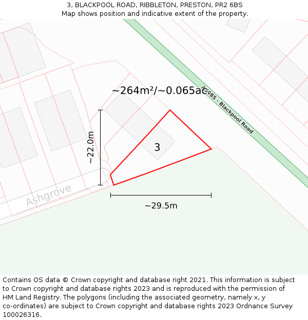 3, BLACKPOOL ROAD, RIBBLETON, PRESTON, PR2 6BS: Plot and title map