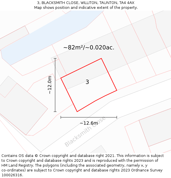 3, BLACKSMITH CLOSE, WILLITON, TAUNTON, TA4 4AX: Plot and title map