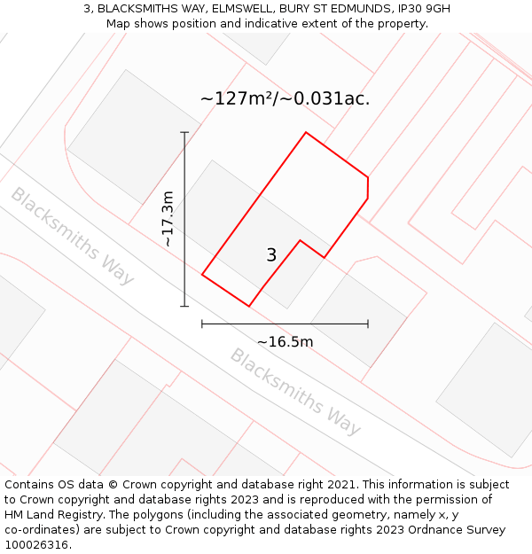 3, BLACKSMITHS WAY, ELMSWELL, BURY ST EDMUNDS, IP30 9GH: Plot and title map