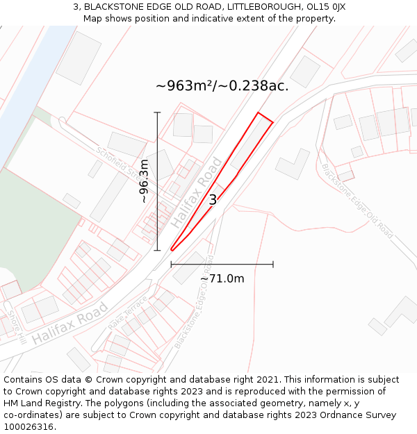 3, BLACKSTONE EDGE OLD ROAD, LITTLEBOROUGH, OL15 0JX: Plot and title map