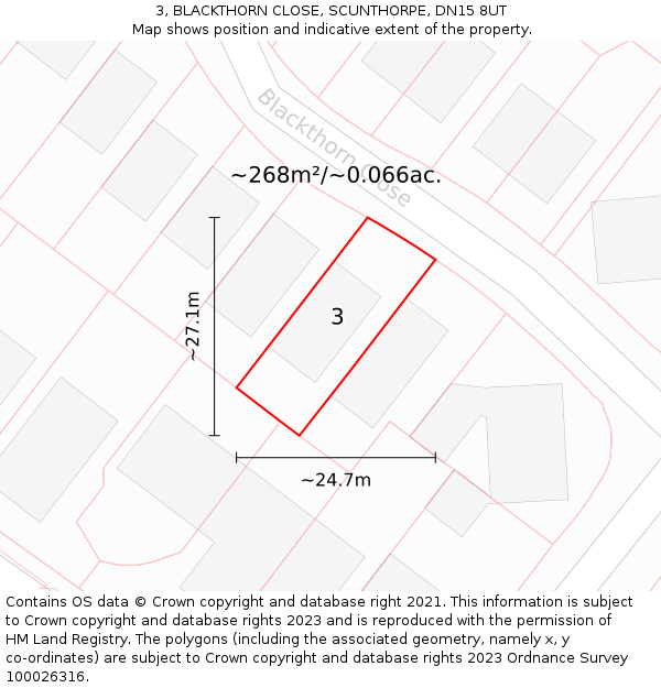 3, BLACKTHORN CLOSE, SCUNTHORPE, DN15 8UT: Plot and title map