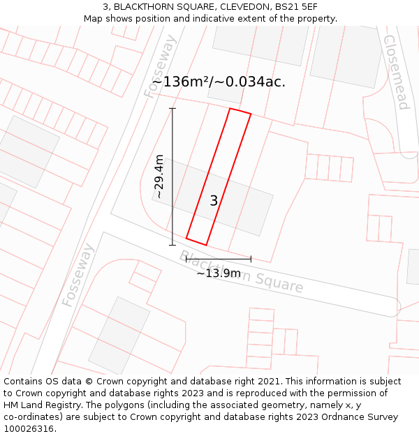 3, BLACKTHORN SQUARE, CLEVEDON, BS21 5EF: Plot and title map