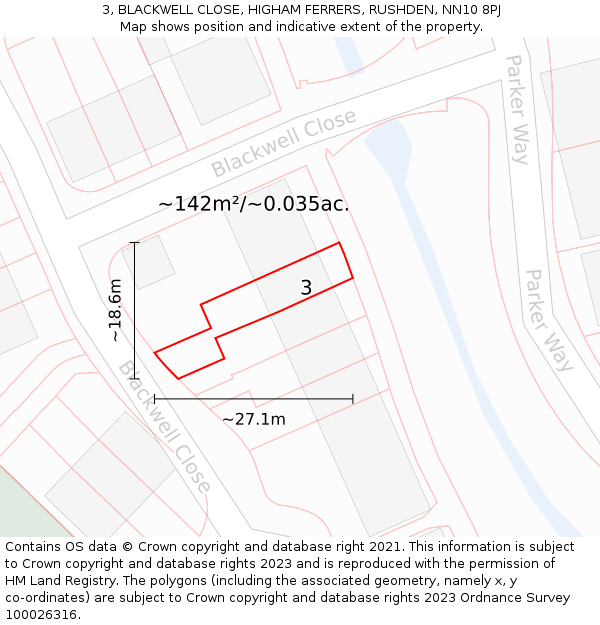 3, BLACKWELL CLOSE, HIGHAM FERRERS, RUSHDEN, NN10 8PJ: Plot and title map