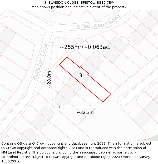 3, BLAISDON CLOSE, BRISTOL, BS10 7BW: Plot and title map