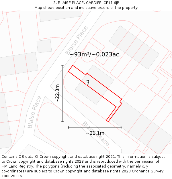 3, BLAISE PLACE, CARDIFF, CF11 6JR: Plot and title map