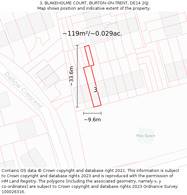 3, BLAKEHOLME COURT, BURTON-ON-TRENT, DE14 2QJ: Plot and title map