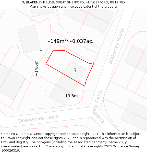 3, BLAKENEY FIELDS, GREAT SHEFFORD, HUNGERFORD, RG17 7BX: Plot and title map