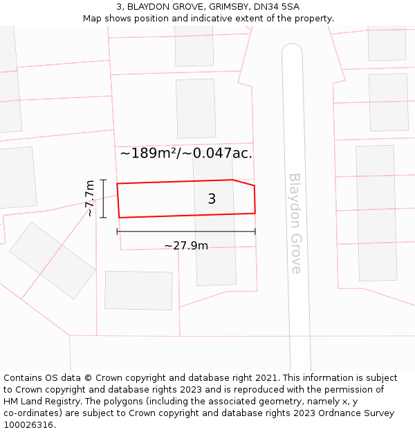 3, BLAYDON GROVE, GRIMSBY, DN34 5SA: Plot and title map