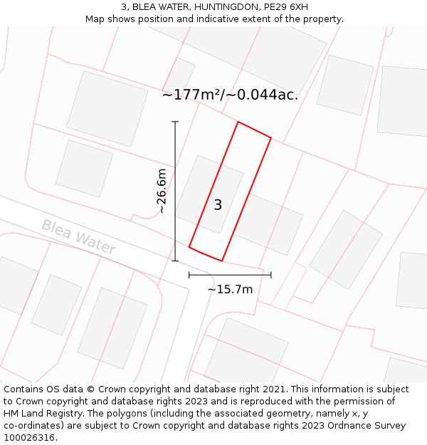 3, BLEA WATER, HUNTINGDON, PE29 6XH: Plot and title map