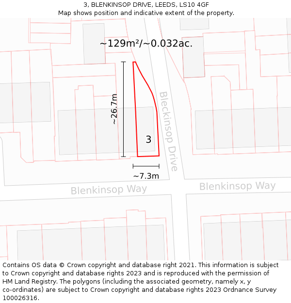 3, BLENKINSOP DRIVE, LEEDS, LS10 4GF: Plot and title map