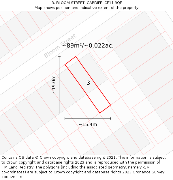 3, BLOOM STREET, CARDIFF, CF11 9QE: Plot and title map