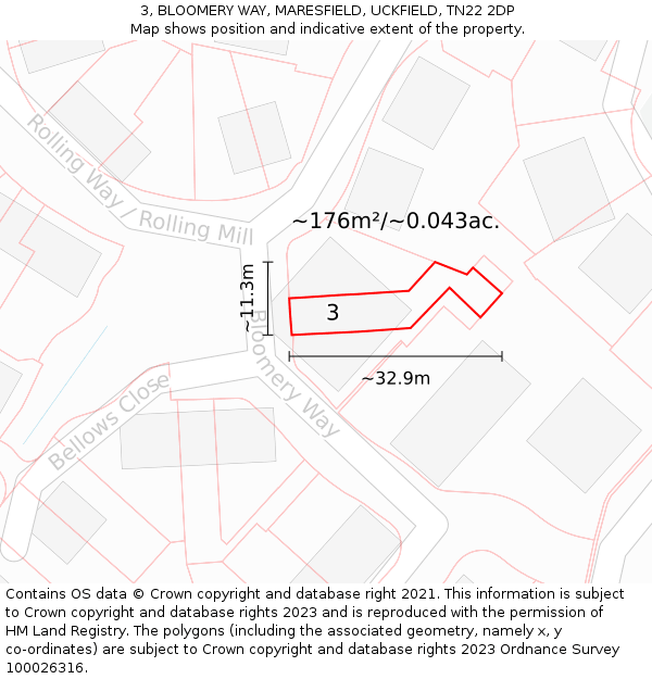 3, BLOOMERY WAY, MARESFIELD, UCKFIELD, TN22 2DP: Plot and title map