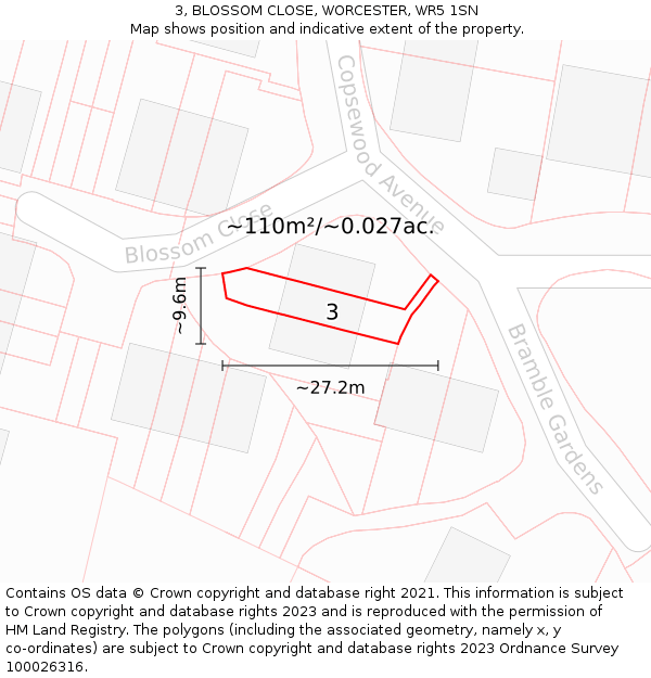 3, BLOSSOM CLOSE, WORCESTER, WR5 1SN: Plot and title map