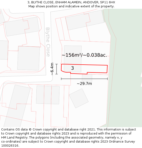 3, BLYTHE CLOSE, ENHAM ALAMEIN, ANDOVER, SP11 6HX: Plot and title map