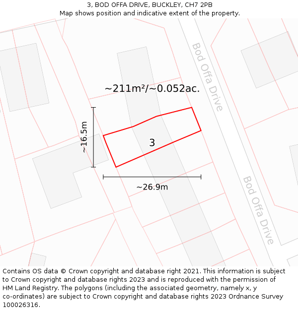 3, BOD OFFA DRIVE, BUCKLEY, CH7 2PB: Plot and title map