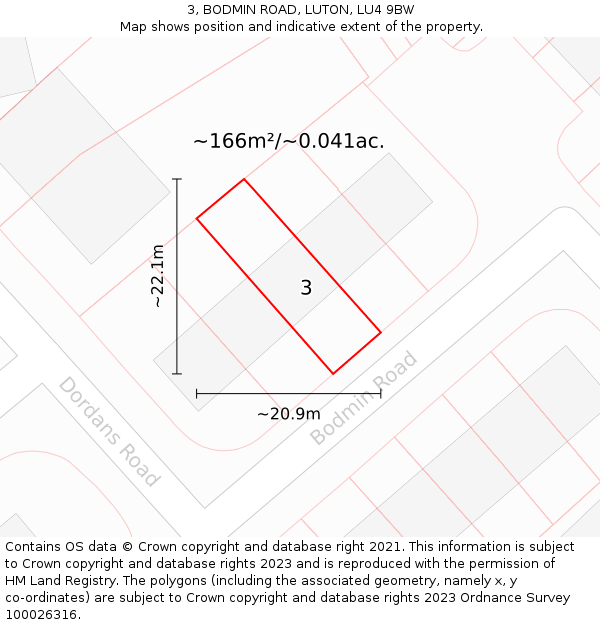 3, BODMIN ROAD, LUTON, LU4 9BW: Plot and title map
