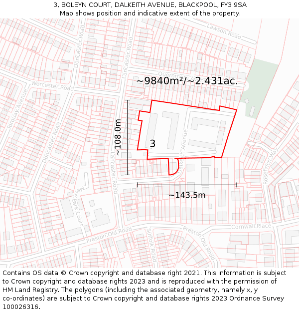 3, BOLEYN COURT, DALKEITH AVENUE, BLACKPOOL, FY3 9SA: Plot and title map