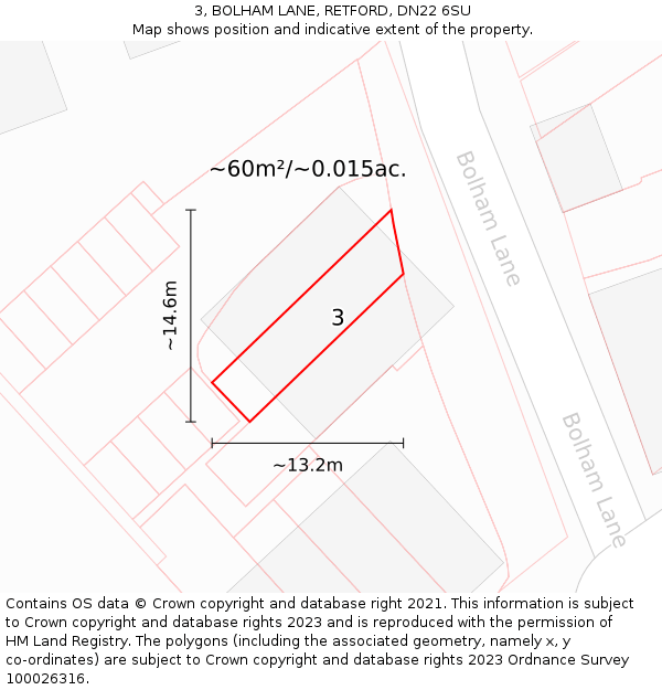 3, BOLHAM LANE, RETFORD, DN22 6SU: Plot and title map