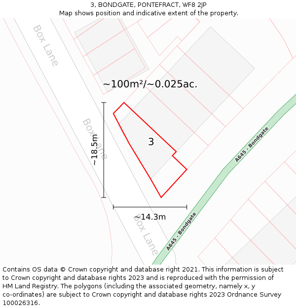3, BONDGATE, PONTEFRACT, WF8 2JP: Plot and title map