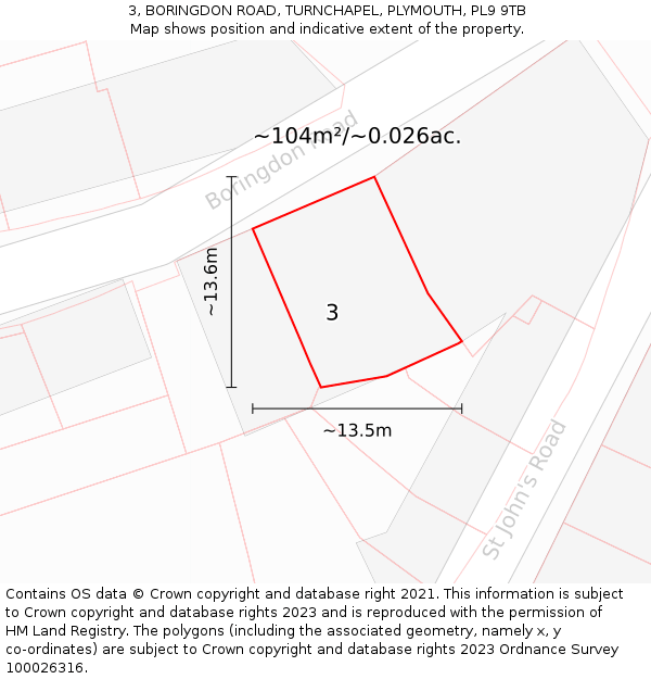 3, BORINGDON ROAD, TURNCHAPEL, PLYMOUTH, PL9 9TB: Plot and title map