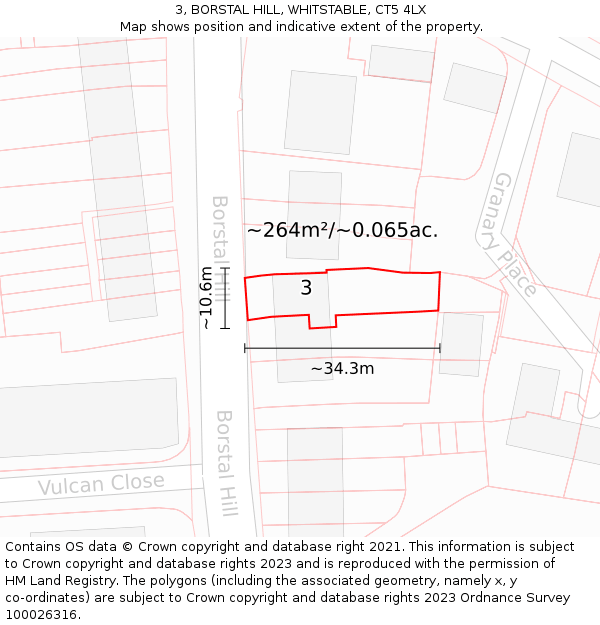 3, BORSTAL HILL, WHITSTABLE, CT5 4LX: Plot and title map