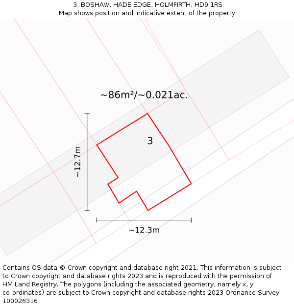 3, BOSHAW, HADE EDGE, HOLMFIRTH, HD9 1RS: Plot and title map