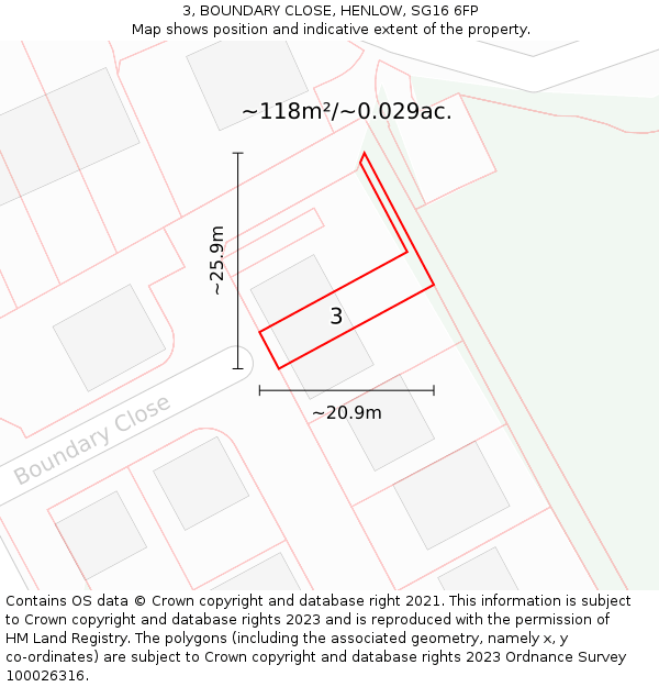 3, BOUNDARY CLOSE, HENLOW, SG16 6FP: Plot and title map