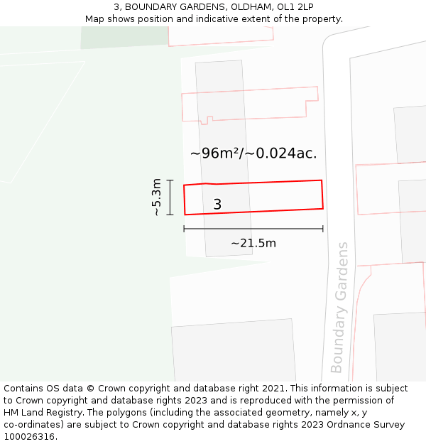 3, BOUNDARY GARDENS, OLDHAM, OL1 2LP: Plot and title map