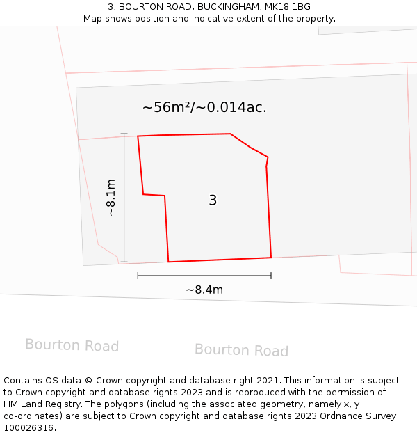 3, BOURTON ROAD, BUCKINGHAM, MK18 1BG: Plot and title map