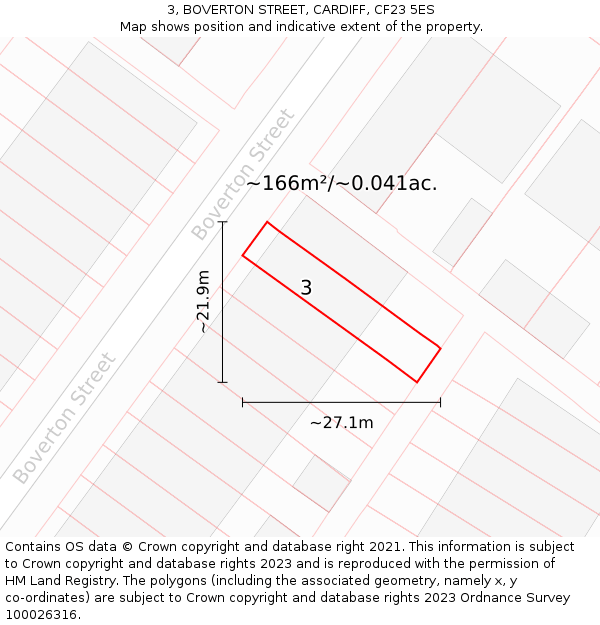 3, BOVERTON STREET, CARDIFF, CF23 5ES: Plot and title map