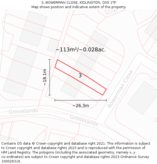 3, BOWERMAN CLOSE, KIDLINGTON, OX5 1TP: Plot and title map