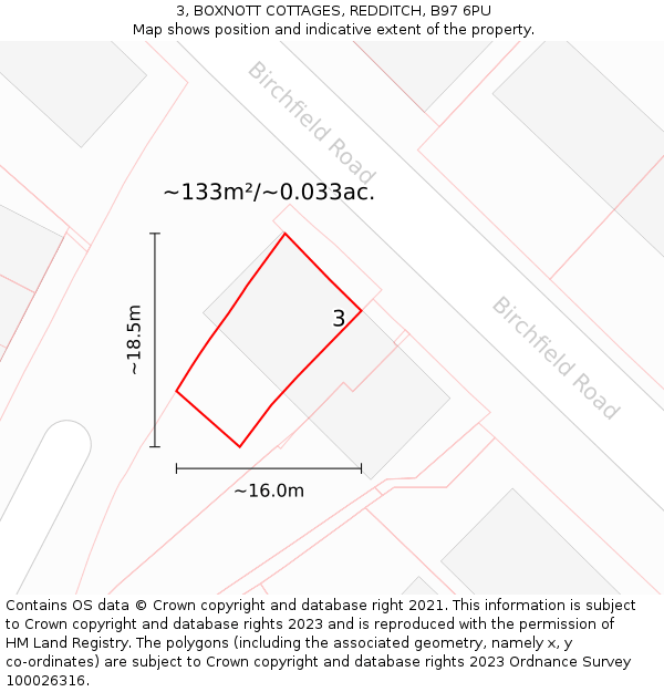 3, BOXNOTT COTTAGES, REDDITCH, B97 6PU: Plot and title map