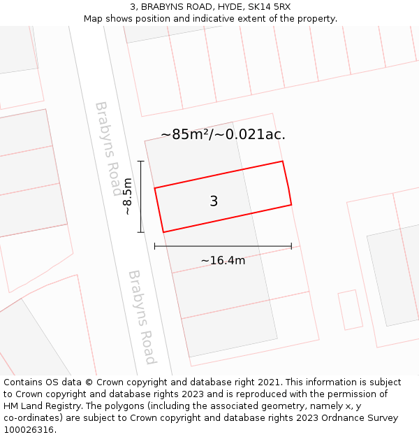 3, BRABYNS ROAD, HYDE, SK14 5RX: Plot and title map
